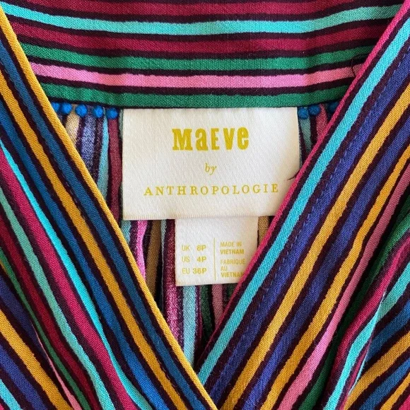 Maeve By Anthropology Multicolor V Neck Wrap Long Sleeve Top w/ Tie Size 4 Small - Picture 1 of 12